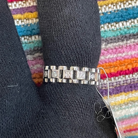 Moissanite And Sterling Silver Presidential or Watchband Style Band Ring | Sz 7 - Picture 8 of 10